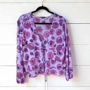 *CLEARANCE* MAUVE PURPLES Summer Semi Sheer layered front wrap blouse Sz M EUC